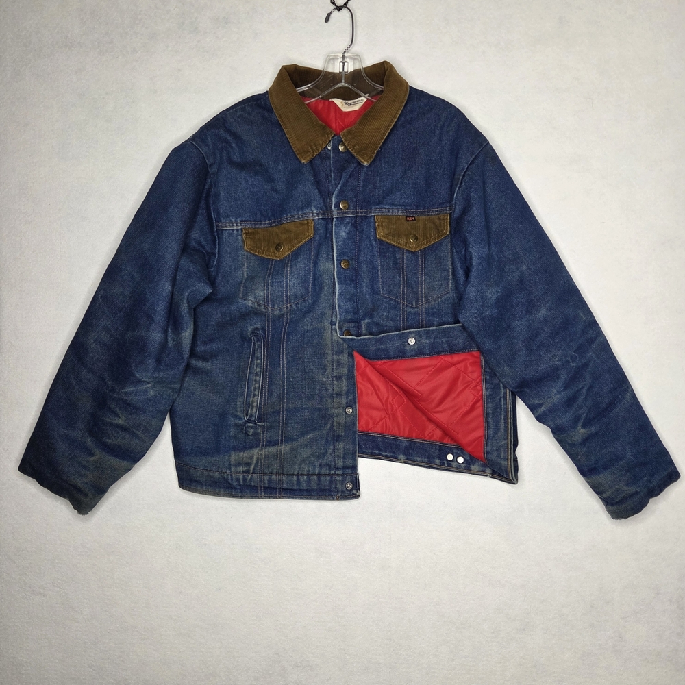 VTG Key Imperial Denim Trucker Jacket Insulated Corduroy Collar Workwear Mens XL
